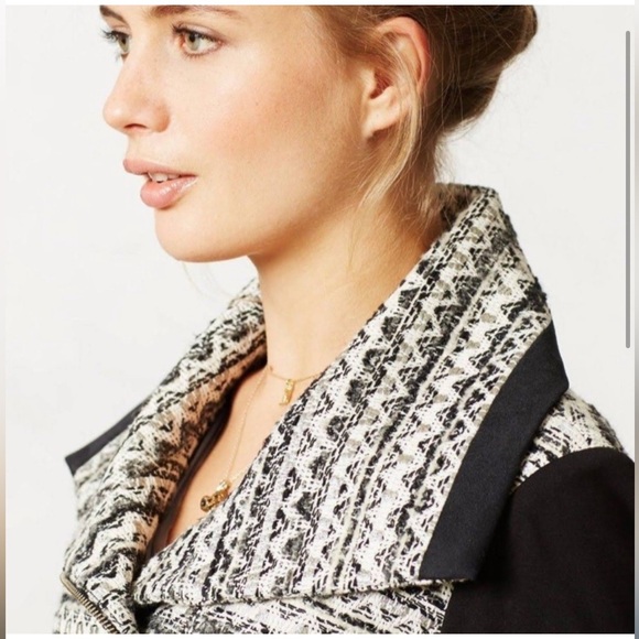Anthropologie Elevenses Womens Textured Tweed Moto Jacket Zip Front Cotton Blend - Picture 2 of 9